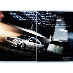 2004 Lexus LS430 Luxury Sedan 2 Page Vintage Print Ad Office Building Wall Art